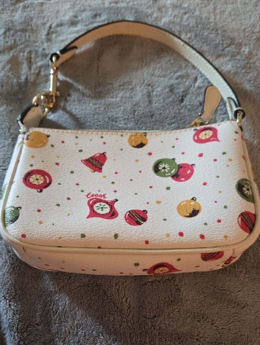Coach White Pebble Leather Holiday Ornament Wristlet - Picture 2 of 10